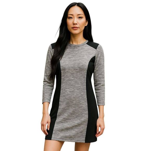 Athleta Cooldown Heathered Gray Black Stretch Dress - Picture 1 of 7